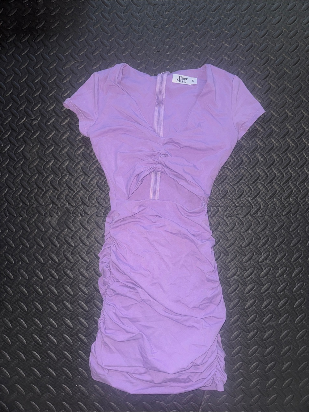 Tiger Mist Lavender Ruched cut out Mini Dress
